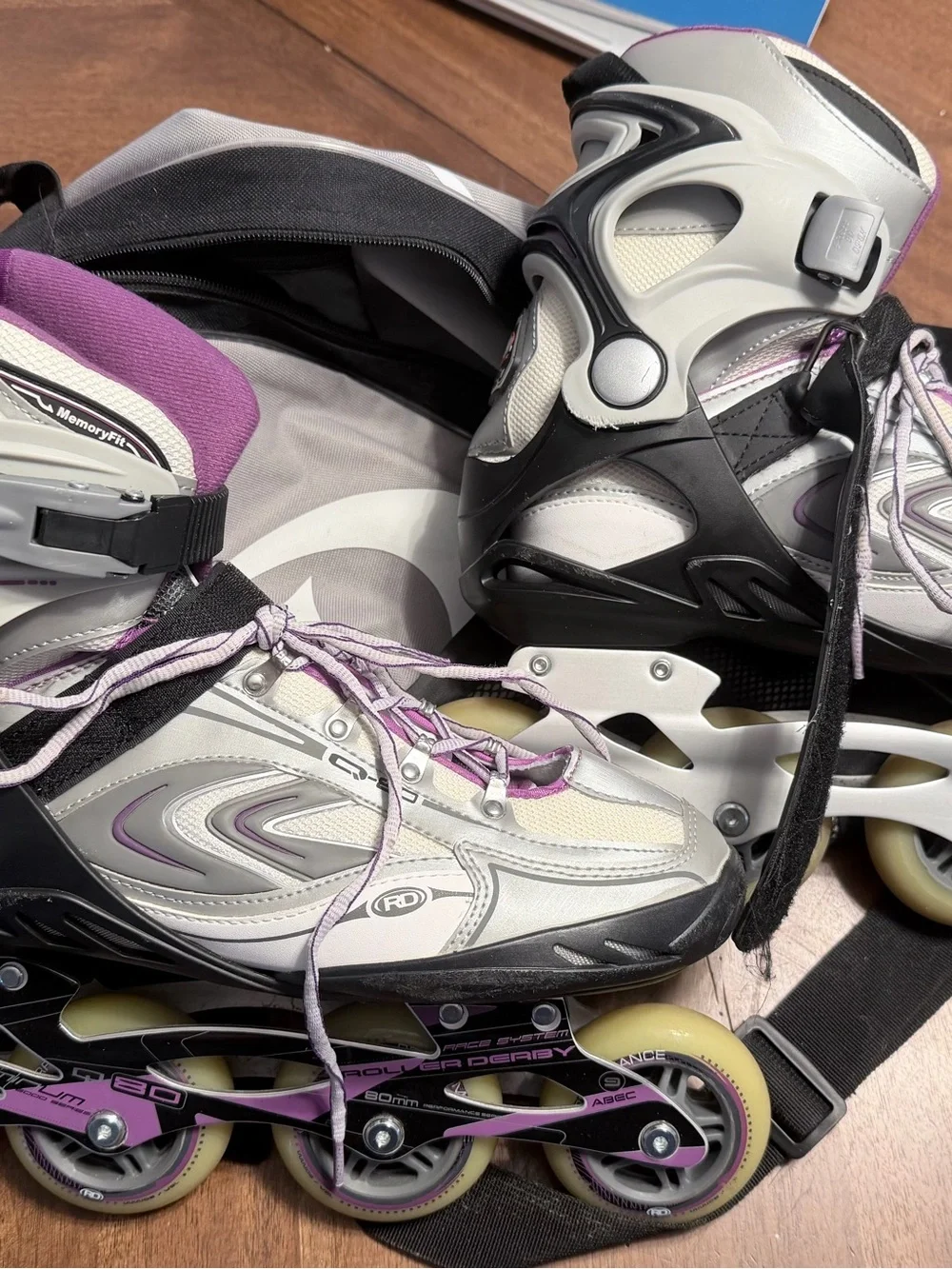 Women's Inline Skates - White and Purple Adjustable Fitness Rollerblades Size 9